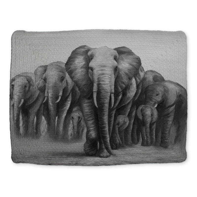 Napperon gris gris avec éléphant d'Afrique | Troupeau d'éléphants