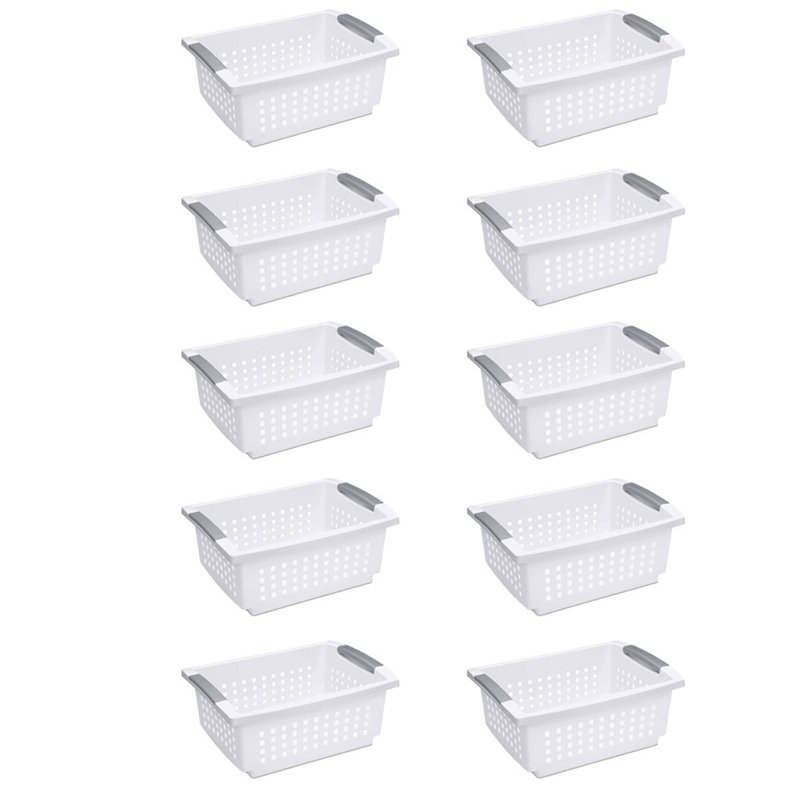 Sterilite Small Stacking Storage Basket with Comfort Grip Handles, White