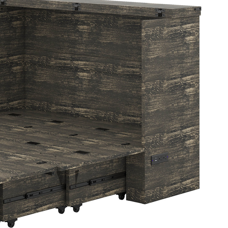 Lit escamotable Murphy avec station de charge, lit plateforme pliable multifonctionnel avec 1 grand tiroir de rangement