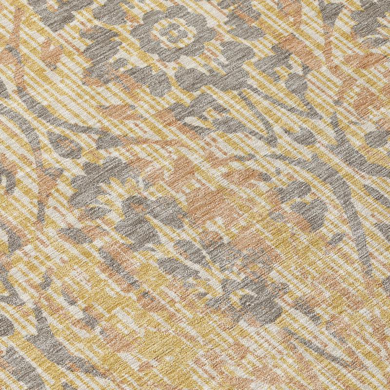 Tapis damassé intérieur / extérieur lavable à la machine ACN2482, Doré, Tapis de couloir 2 pi 3 po x 7 pi 6 po