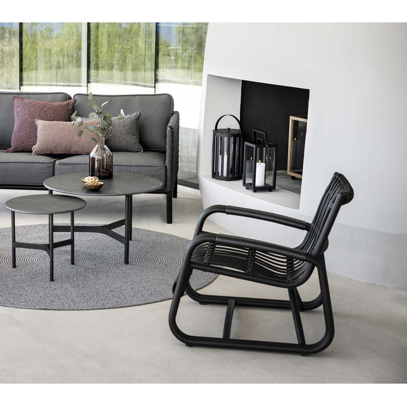 Twist Outdoor Round Coffee Table, 17.8" , Lava Gray, White