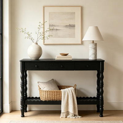 47.2"Solid Wood Console Table With 3 Drawers And Open Shelf,Farmhouse Sofa Table With Carved Legs