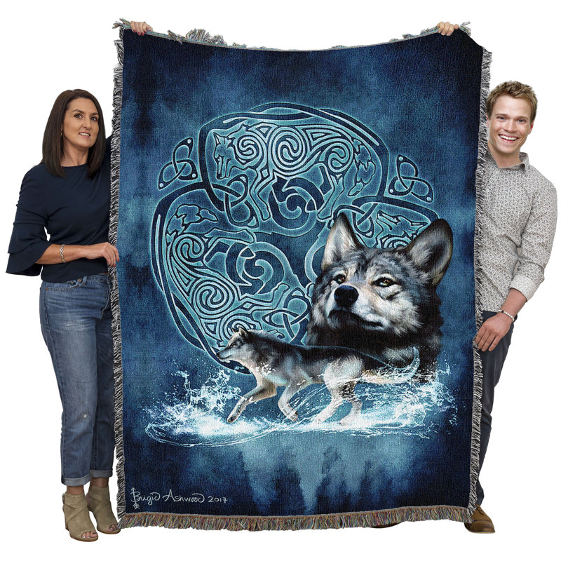 Pure Country Weavers Celtic Wolves Blanket by Brigid Ashwood - Gift Tapestry Throw Woven from Cotton - Made in The USA (72x54)