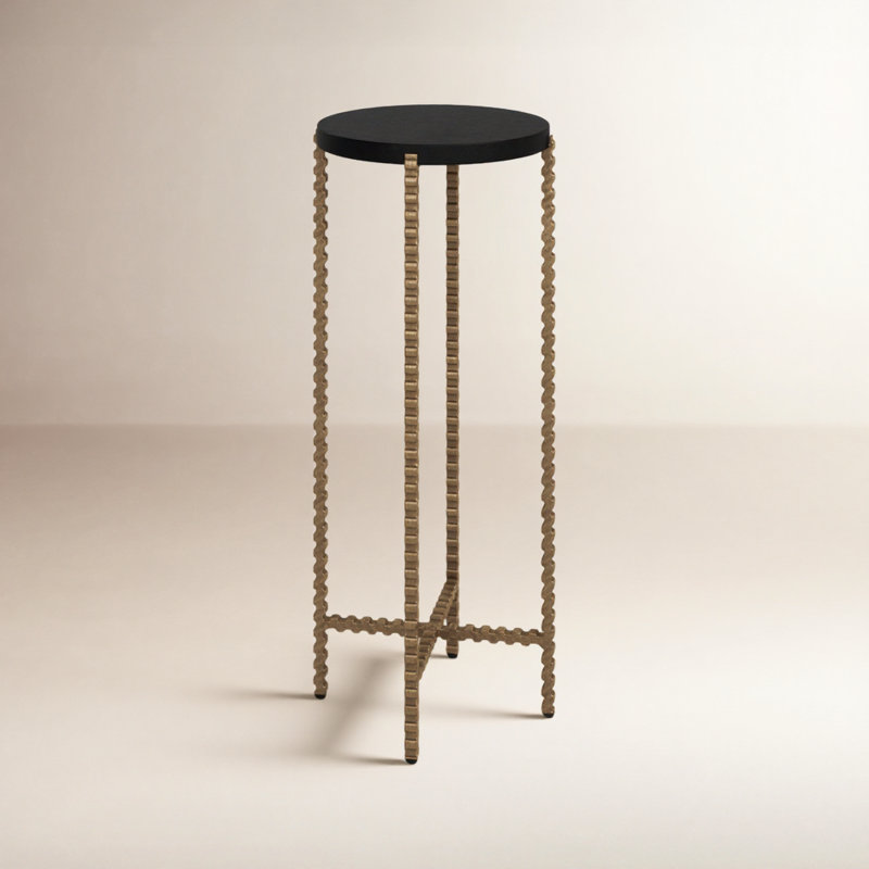 Nigella Granite Cross Legs Side Table, Black Granite/Gold