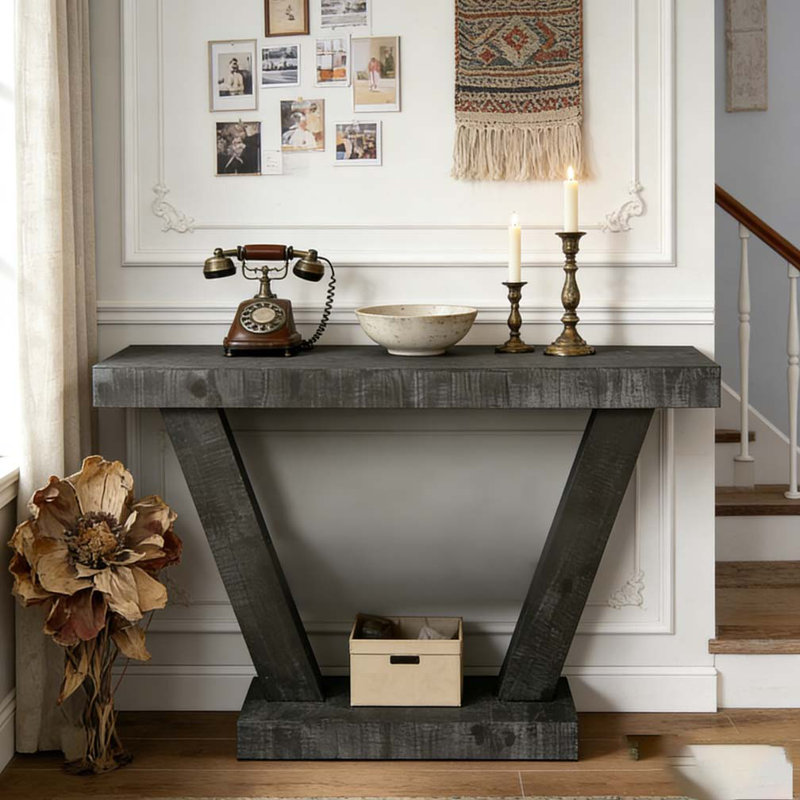 Vintage Distressed Wood Entryway Bench 2-Tier Storage Cabinet, Antique Black