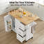 Îlot de cuisine Space avec 5 roulettes lisses, armoire de rangement et comptoir rabattable pliable-121077029