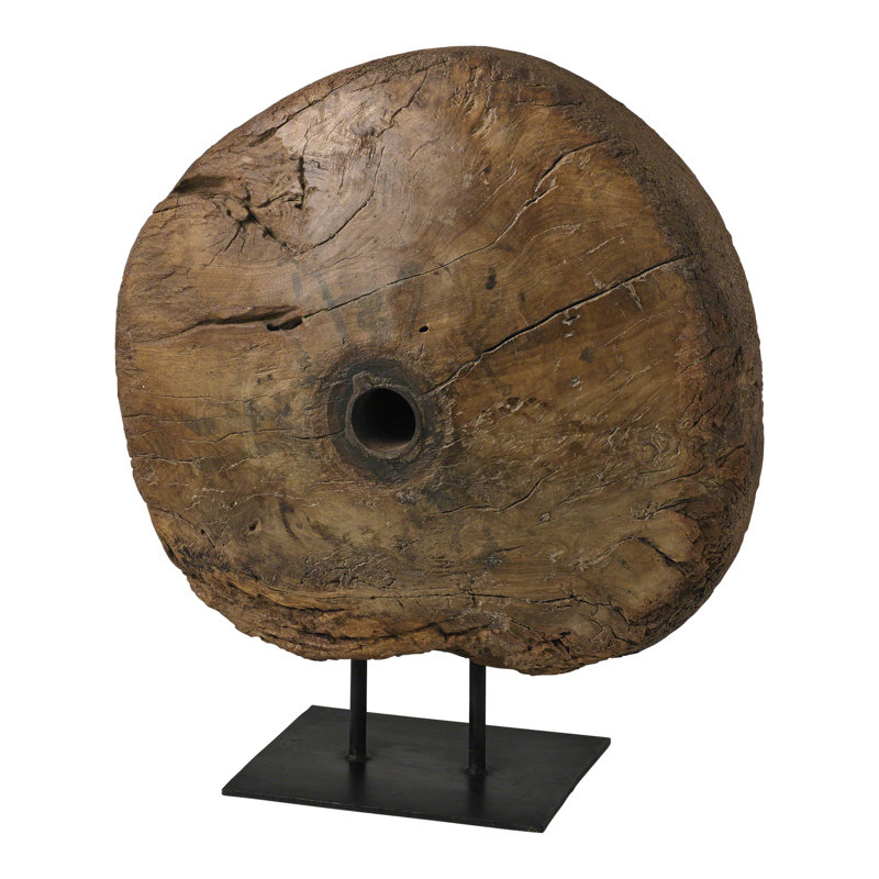Antique Cart Wheel on Stand Sculpture