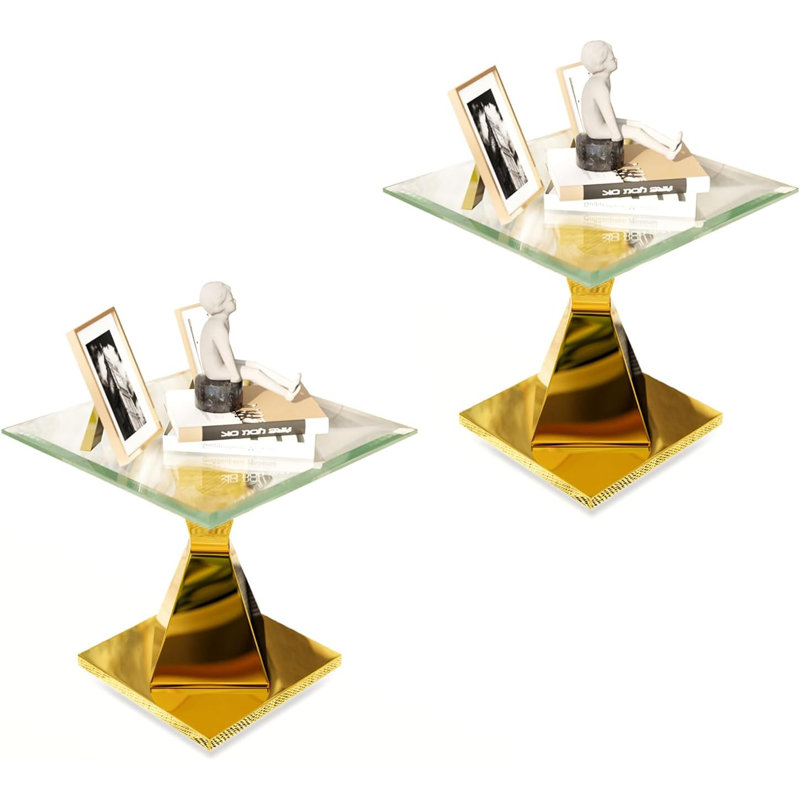 Ensemble de 2 tables de bout en verre transparent, Argent argent