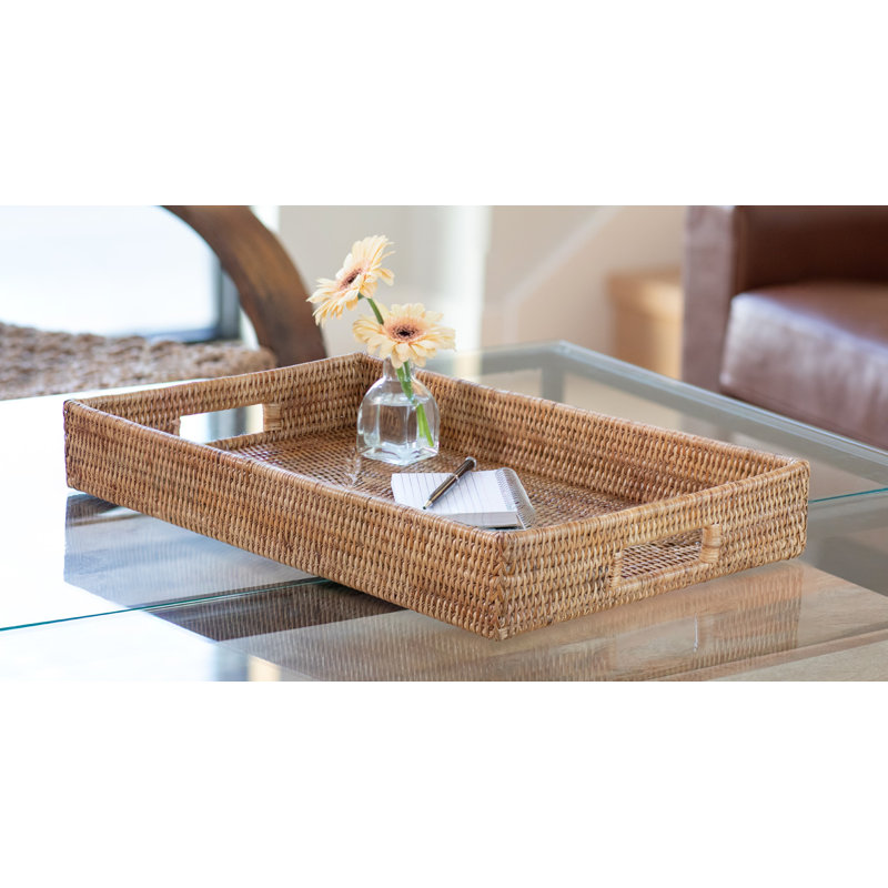 Edmond Rattan Tray, 3" H x 20" L x 13" W, White Wash