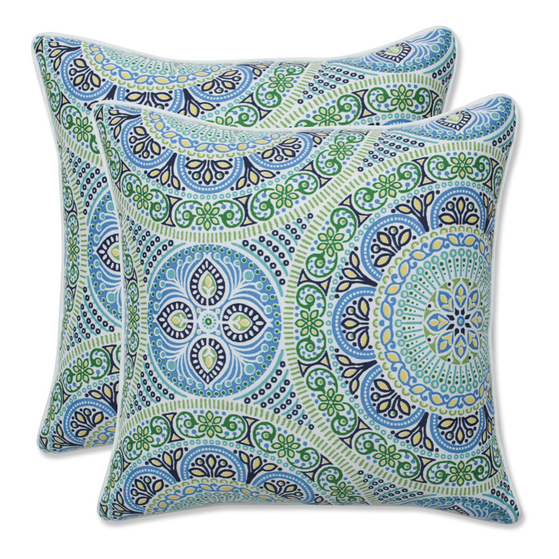 Blue and Green Suzani Print Outdoor Throw Pillow Set