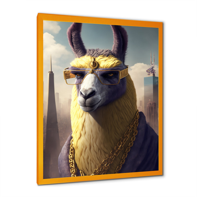 «Llama Gangster in NYC», impression sur toile, Impression dorée sur toile encadrée, H 32 po x l 16 po x P 1 po