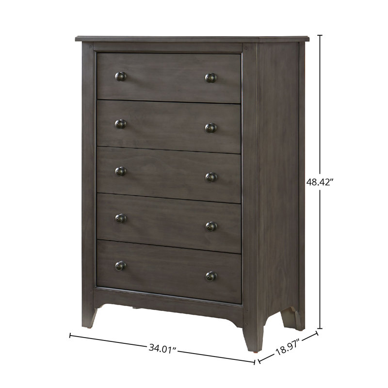 Commode 5 tiroirs Mabank, Gris crépuscule