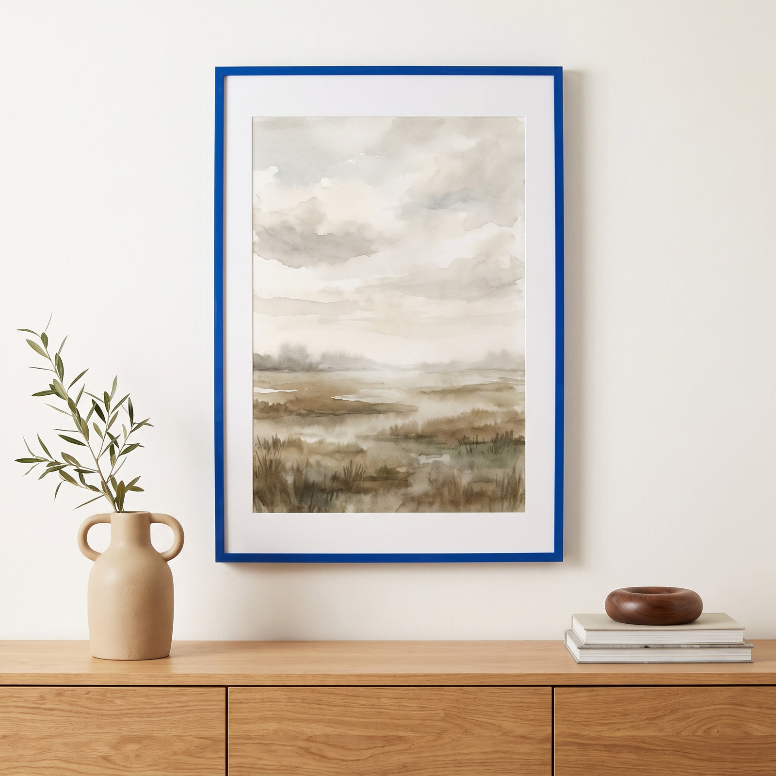 Willin Solid Wood Picture Frame with Mat, Seaport Blue, 25.75" W x 37.75" H