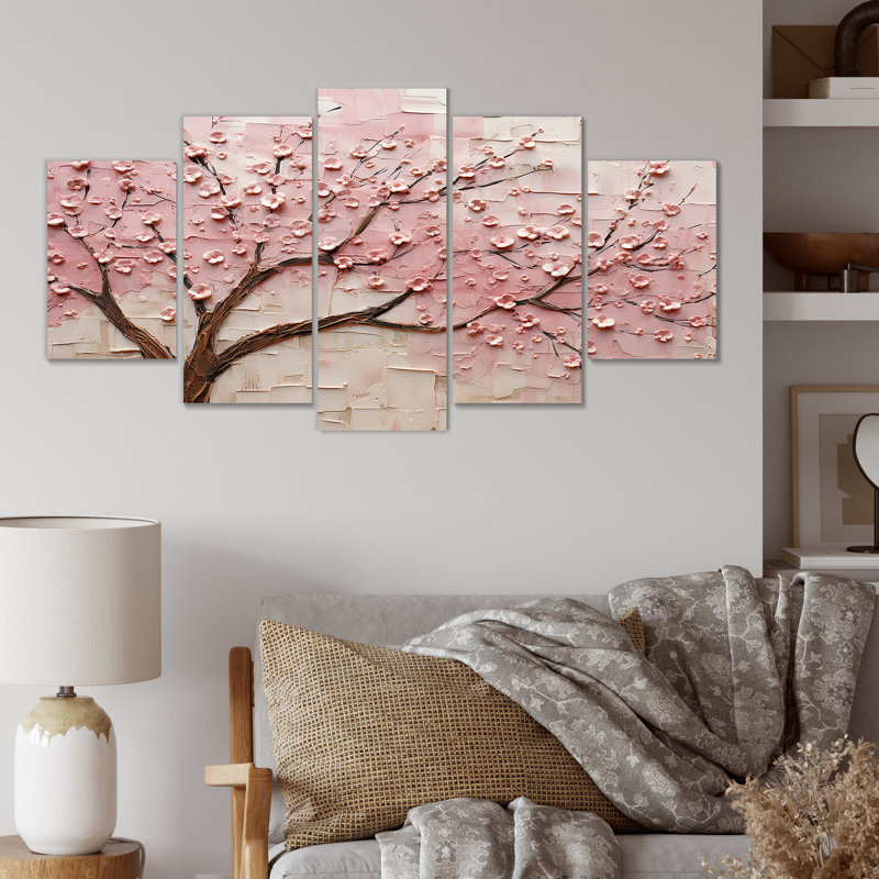 Cherry Blossom Whisper, rose et blanc - ensemble d'art mural multi-panneaux