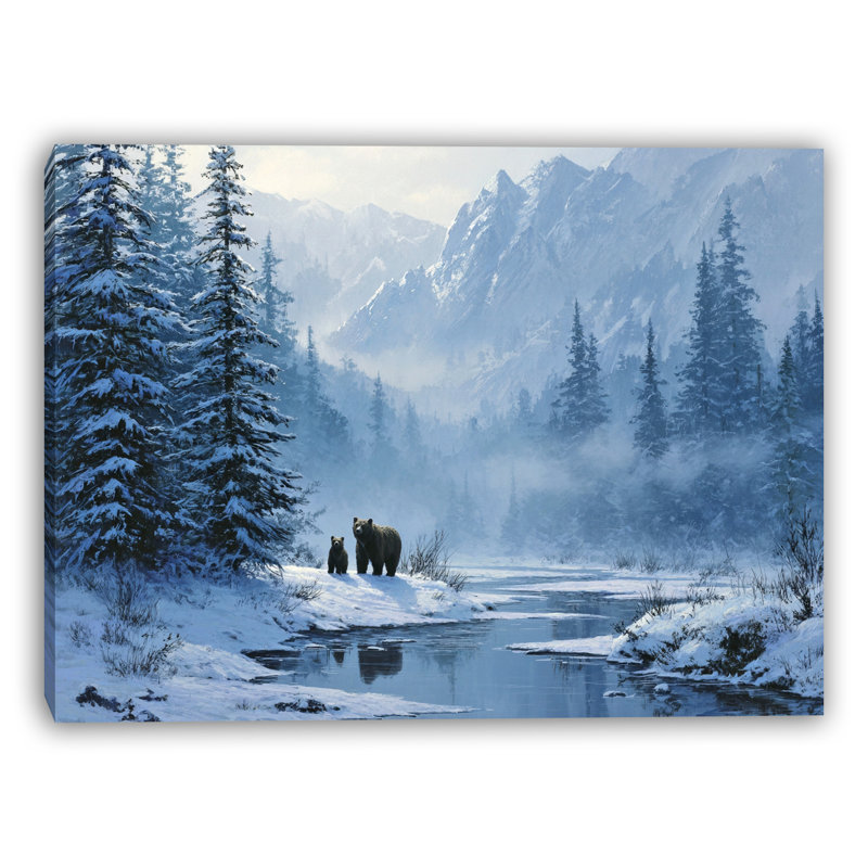 «Grizzlies by the Winter River», art mural sur toile tendue, H 16 po x l 24 po