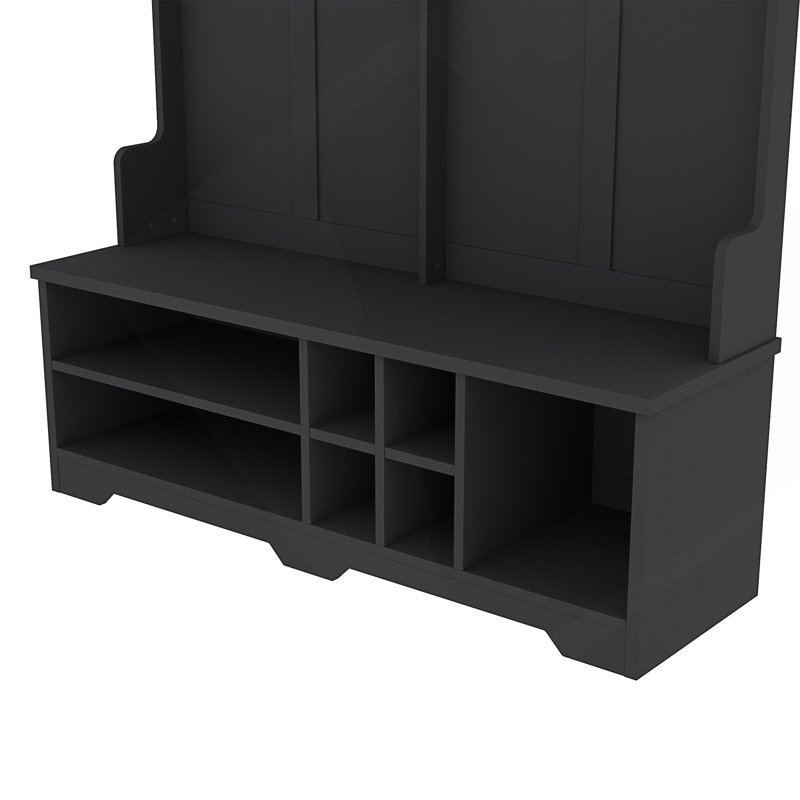 Hall Tree with Metal Hooks and Storage Space, Multi-Functional Entryway Coat Rack with Shoe Cubbies