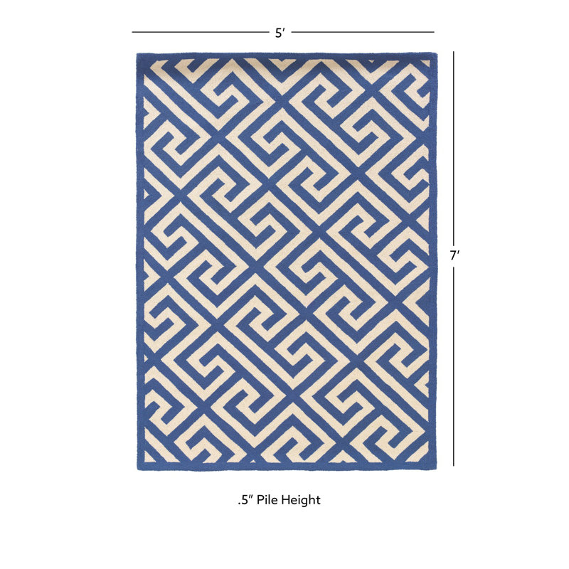 Hand Hooked Wool Geometric Indoor Rug, Rectangle 5' x 7'