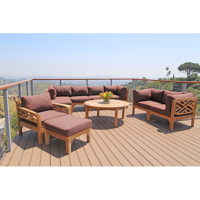 Monterey Outdoor 7 - Piece Teak Conversation Set, 6 Pcs:  Sectional,2Chair,Cushion,Table,Ottoman, Camel