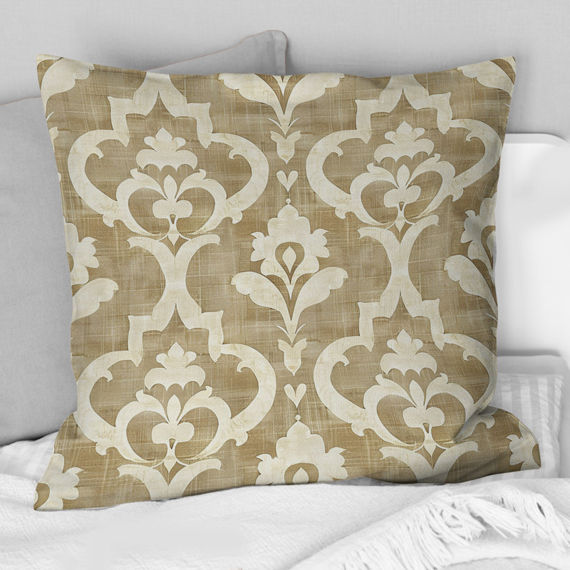 Coussin Beige blanc à imprimé quadrilobe III - traditionnel, H 16 po x l 16 po
