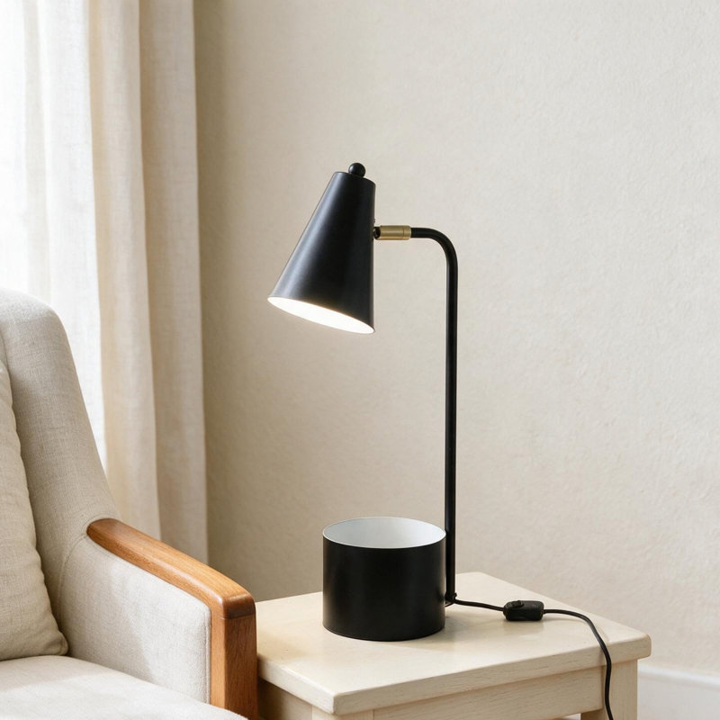 Lampe de bureau 19,5 po en métal noir avec organisateur