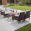 Ensemble de canapé d'extérieur en rotin 4 pièces PE | Ensemble de patio avec table en bois, 2 chaises simples et un canapé double | Mobilier en osier résistant aux intempéries avec coussins épais et housse de table protectrice