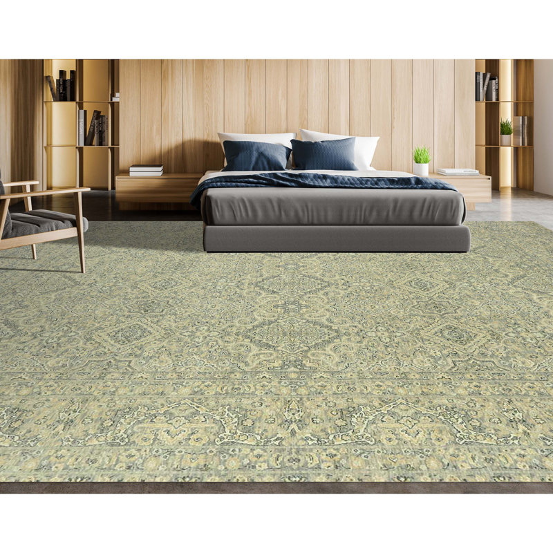 Oriental Area Rug in Gold/Gray, Rectangle 10' x 14'
