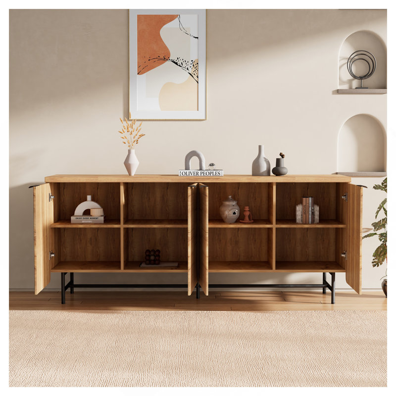 Buffet de cuisine moderne scandinave à porte en alcôve avec armoire de rangement de 68 po; lumières DEL incluses, Jaune