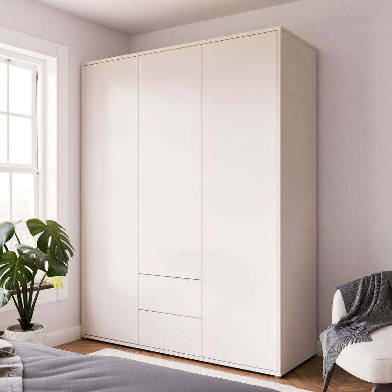 Chadwic Modern minimalistic wardrobe with 3 doors and 2 drawers, push-to-open, engineered wood, beige, 169.2 cm W x 214.3 cm H x 60 cm D