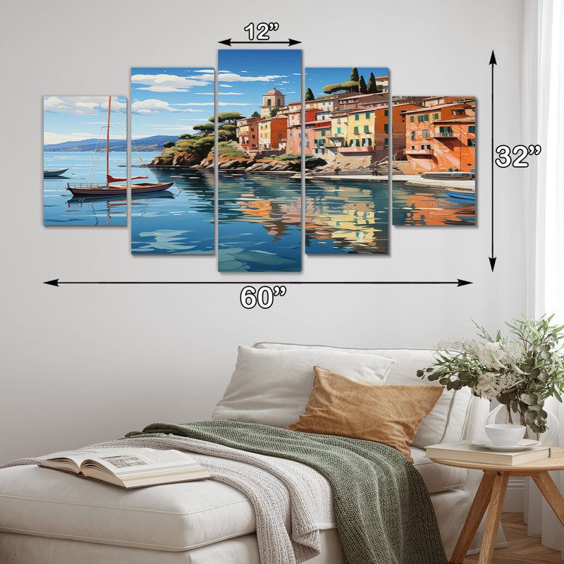 Italie Portofino - impression sur toile de paysages urbains - 5 panneaux