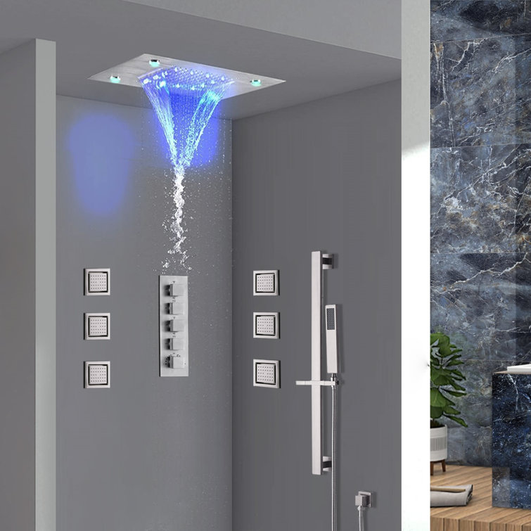 Isernia LED Chrome Recessed Ceiling Shower System with 20x14 Panel and Thermostatic Temperature Control