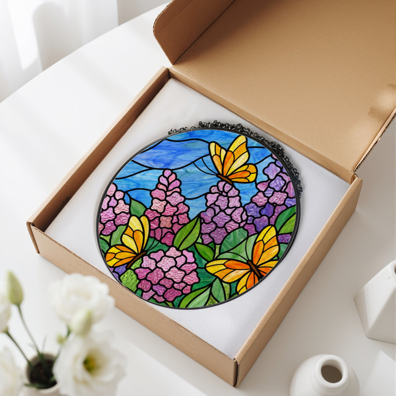 Panneau de vitrail 12 "H Butterfly Flowers
