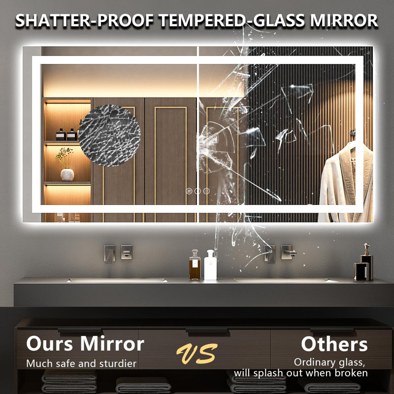 Miroir de salle de bain sans cadre Akilan, 72" x 36"