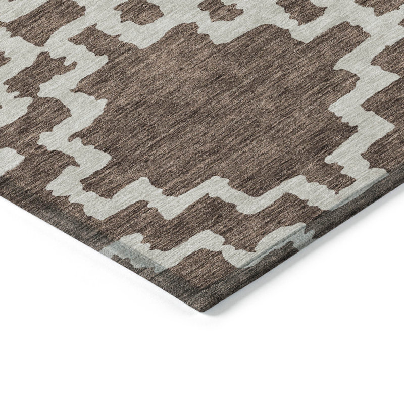 Tapis intérieur / extérieur géométrique lavable 3 pi x 5 pi brun et ivoire