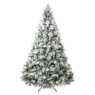 Traditional Snow-Flocked Christmas Tree with Warm Lights – Pre-Lit Pine Tree with Durable Metal Stand for a Festive Holiday Atmosphere