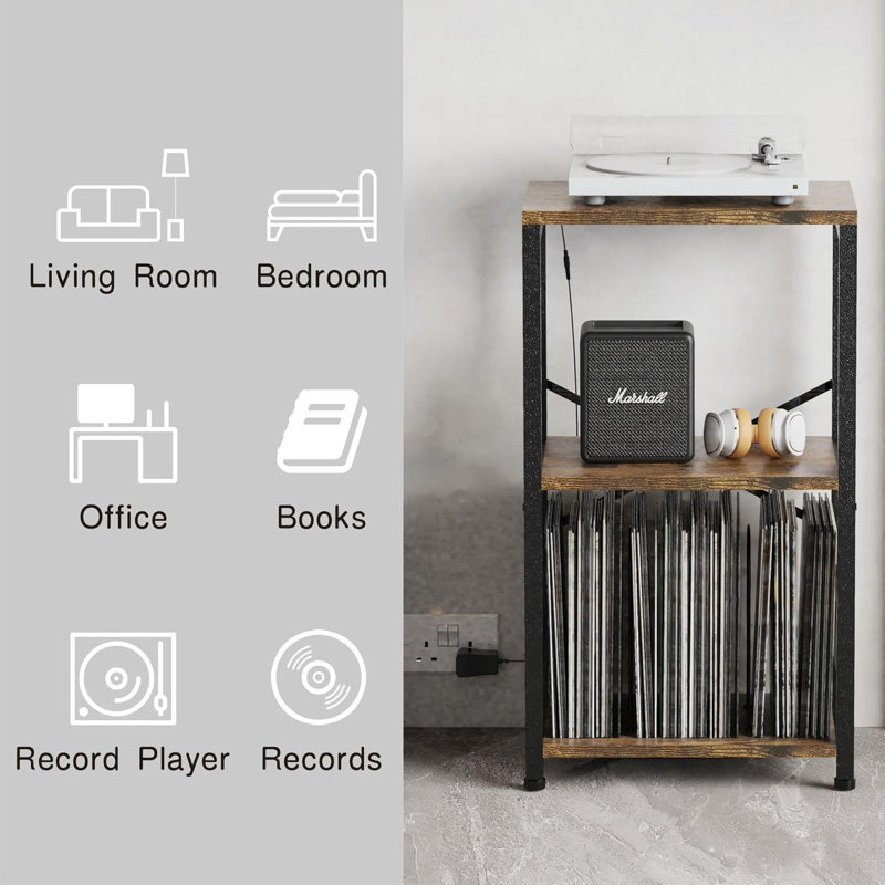 End Table With LED Light,Record Player Stand