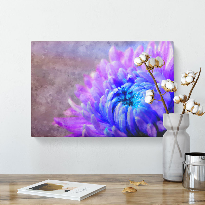 Lilac And Blue Chrysanthemum - Wrapped Canvas, 40cm H x 60cm W x 3cm D