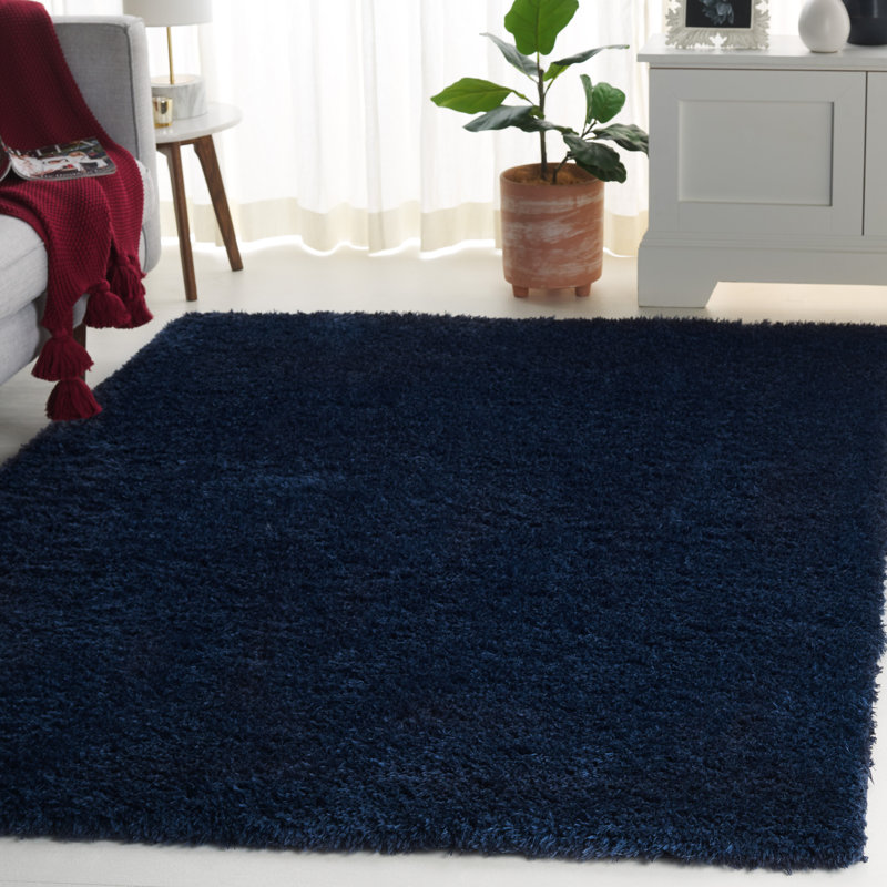 Tapis bleu marine en polyester tissé à la machine Brelee, Carré 6 pi 7 po