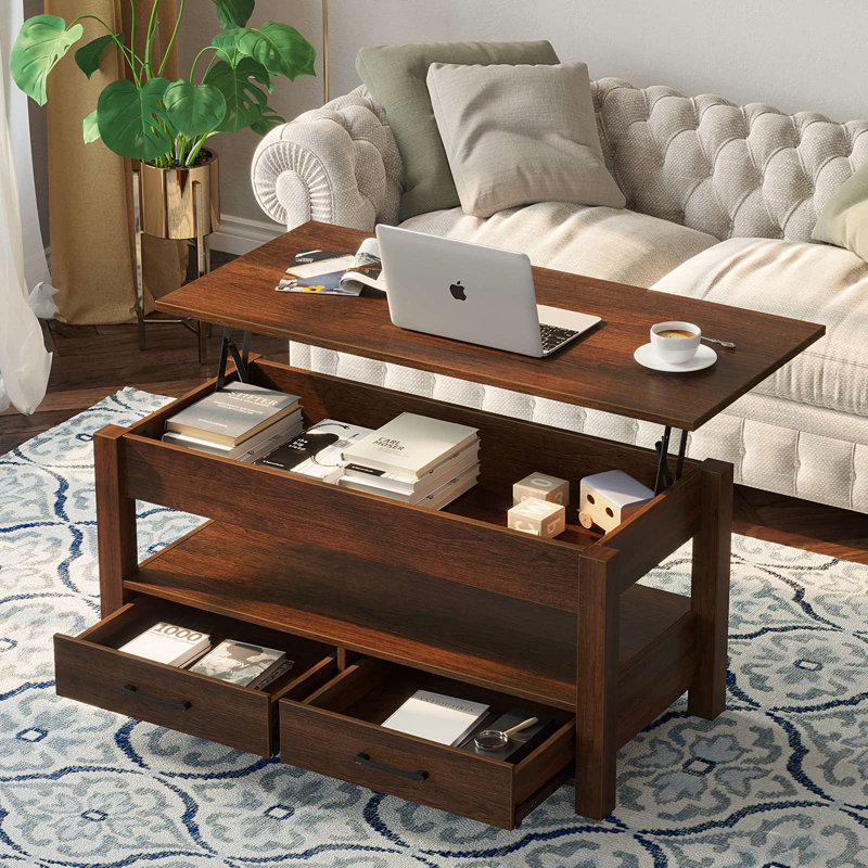 Eoghan Lift Top Coffee Table with 2 Drawers, Espresso, 18.2" H x 39.4" L x 19.7" W