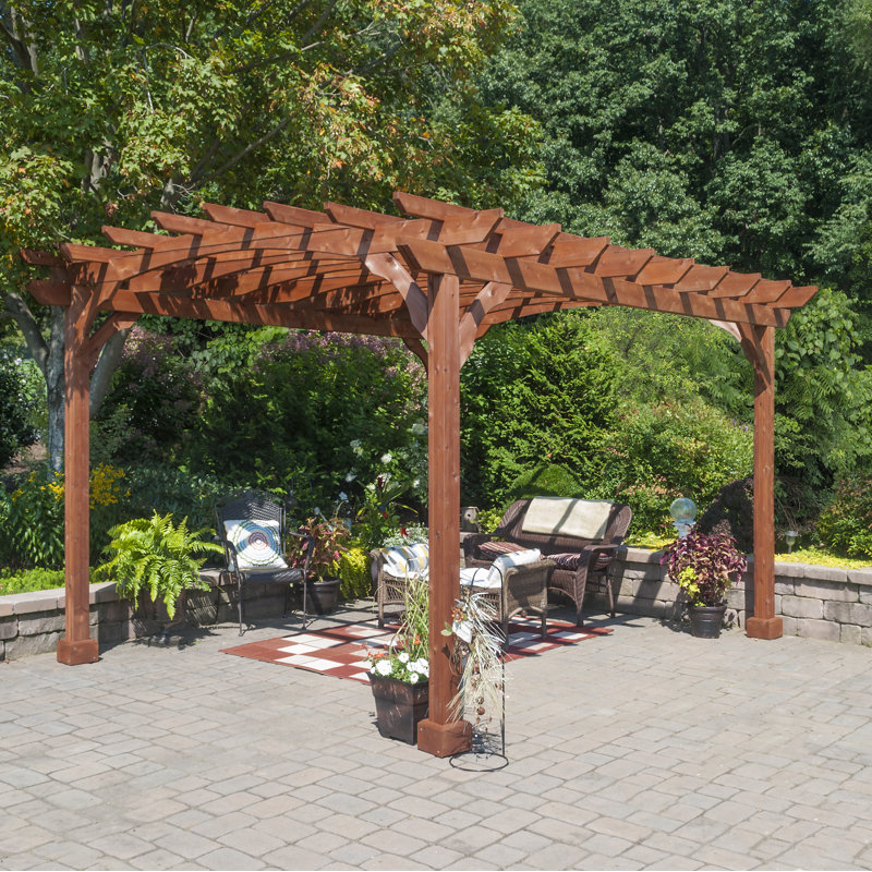 12 Ft. W x 10 Ft. D Solid Wood Pergola, Stained