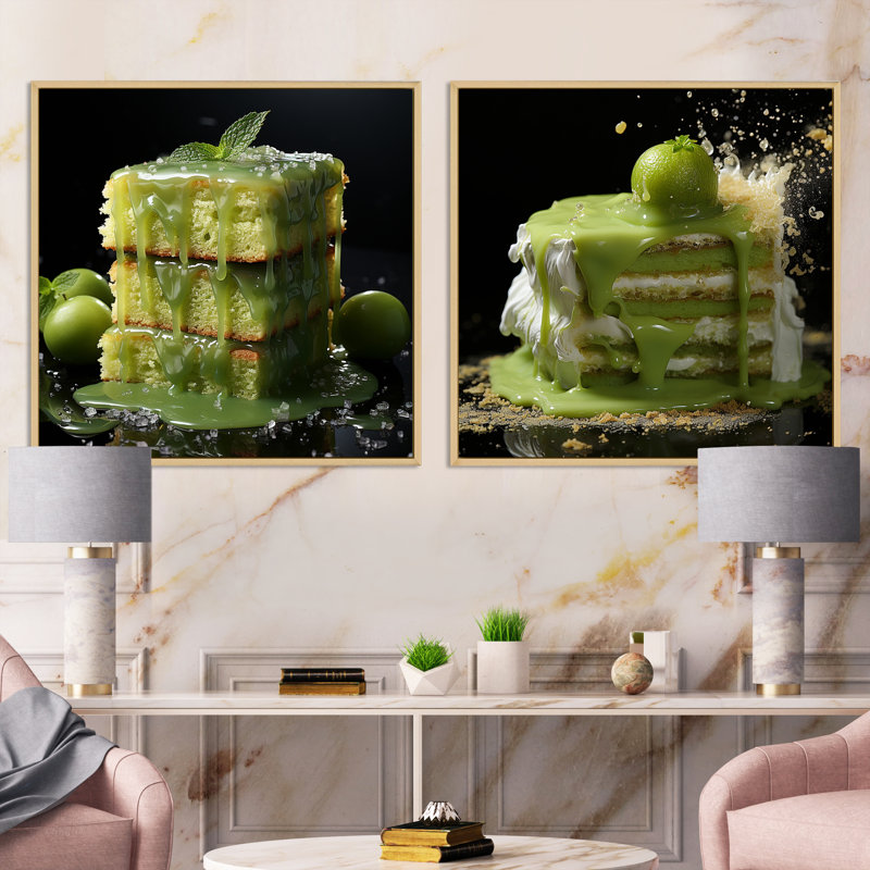 Infusion - Gâteau de dessert vert - ensemble de 2 pâtisseries carrées, Cadre flottant brun, H 30 po x l 61 po