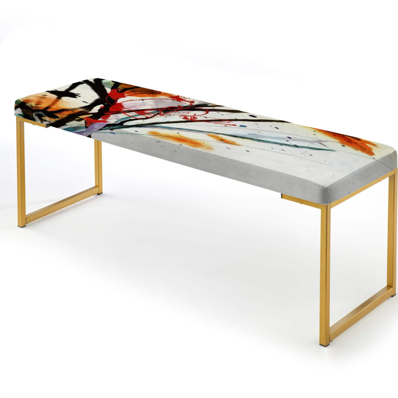 Finkelstein - Floral Traditional Upholstered Gold Bench