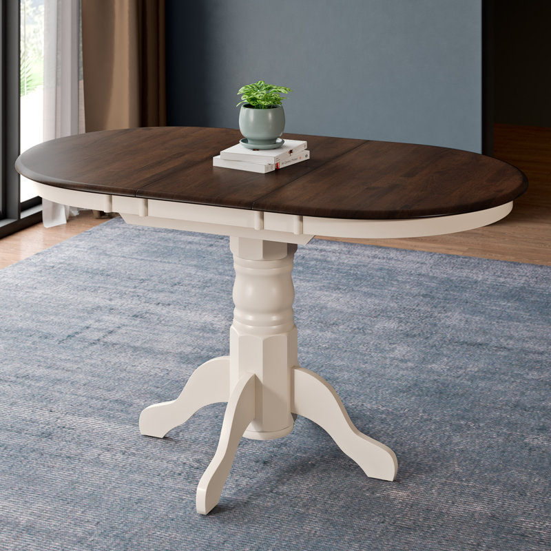 Table de salle à manger à rallonge papillon avec piédestal Pico, Brun foncé / crème