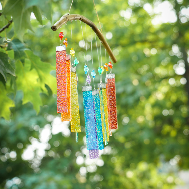 Carillon mobile en verre texturé arc-en-ciel