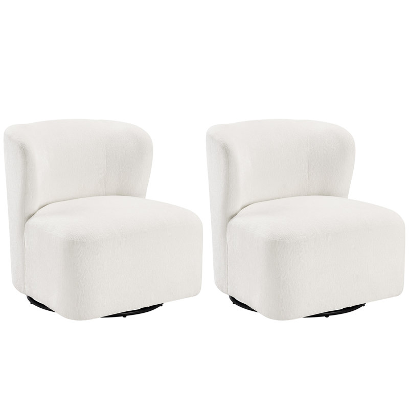28" Wide Mid-Century Modern Boho Wing Back Swivel Chair (Set of 2), Cream  Chenille