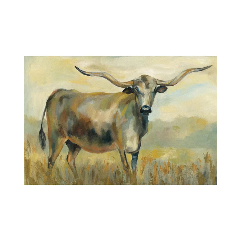 «Longhorn Cow» par Silvia Vassileva - reproduction d'art, Pas de tapis, H 26 po x l 40 po x 1,5 po, Toile tendue