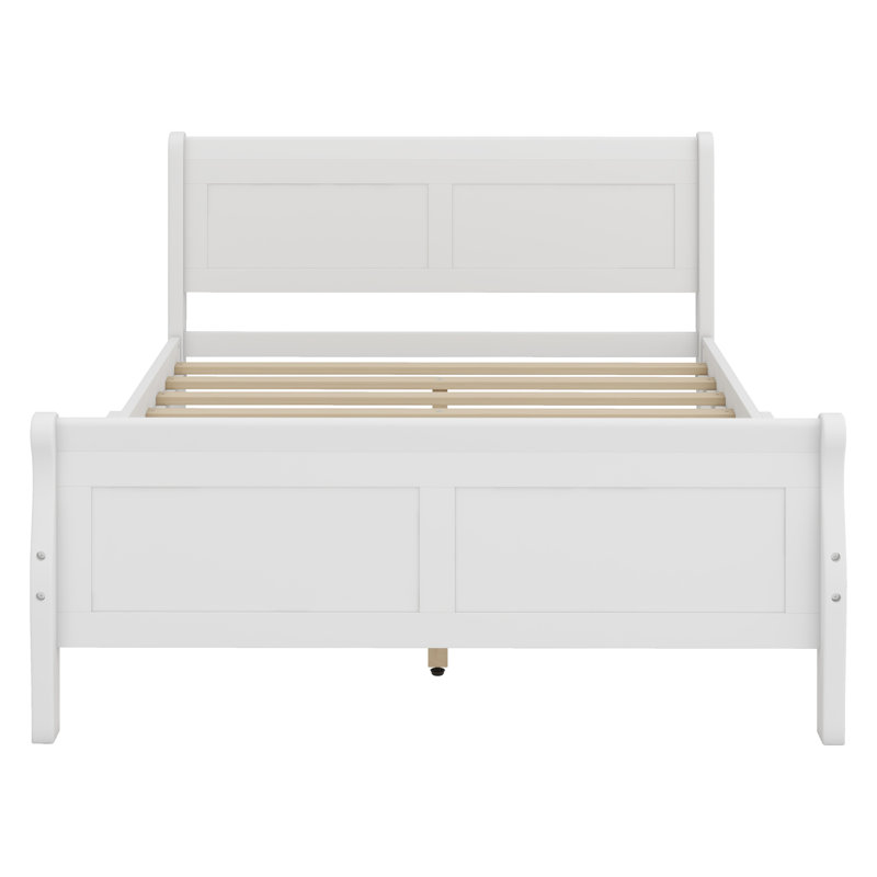 Lit plateforme en bois avec tête et pied de lit, Blanc, Grand