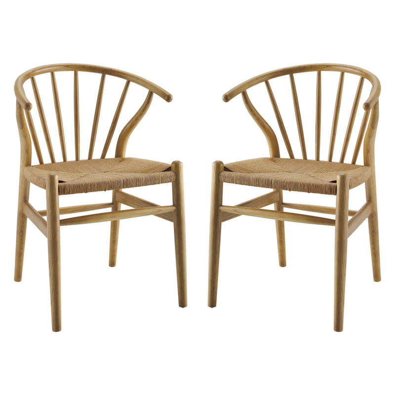 Modway Flourish Spindle Wood Dining Side Chair, Natural, 2