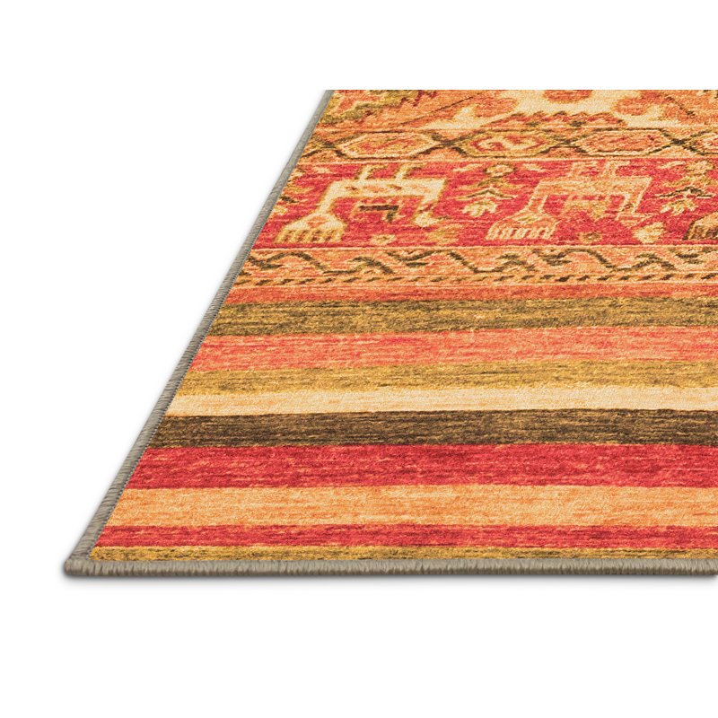 Tapis orange tissé à la machine Malaine, Rectangle de 5 pi x 8 pi