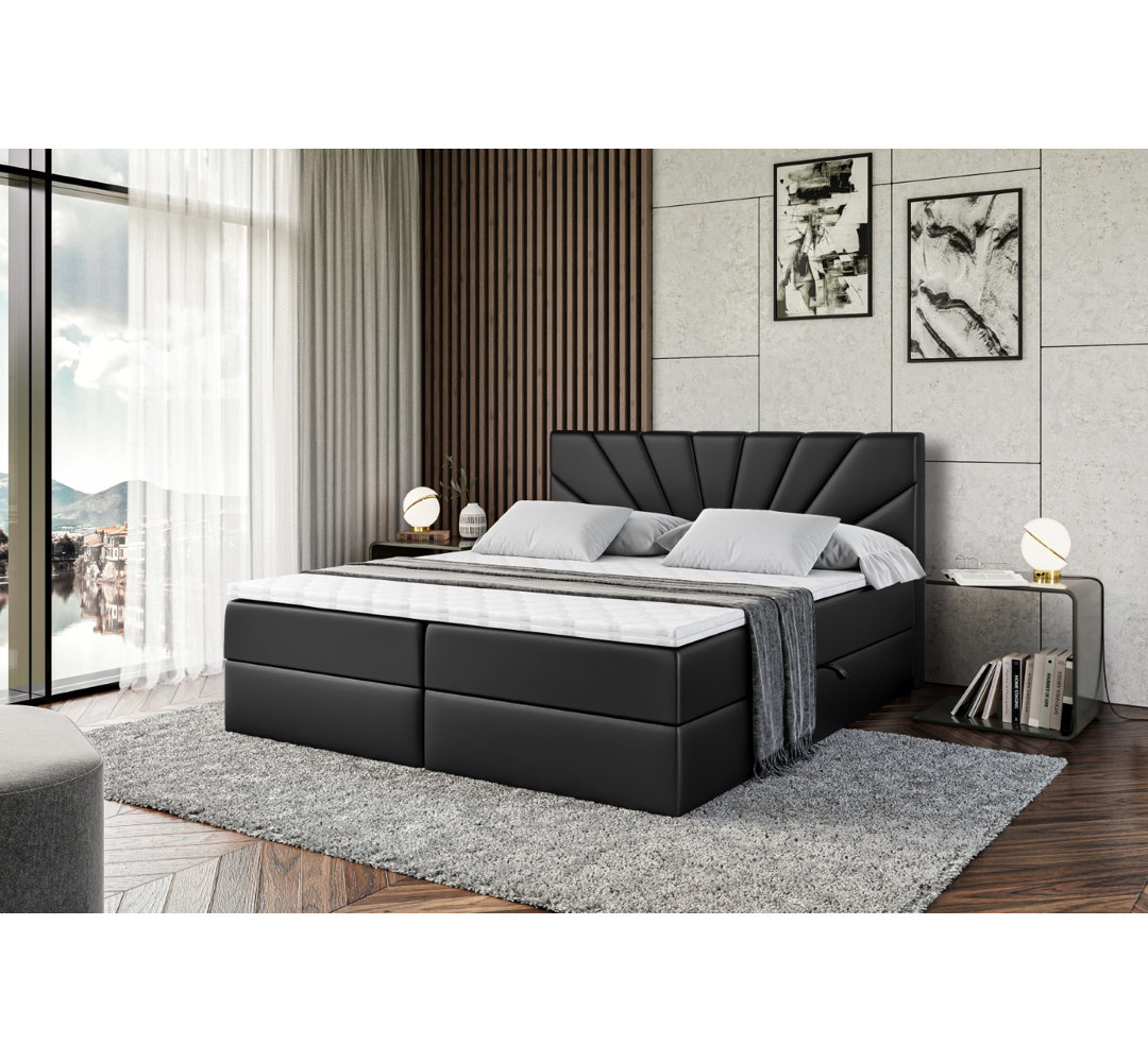 Boxspringbett Ridgemark in Kunstlederoptik mit H4 Multipocket-Matratze, Bettkasten und Topper