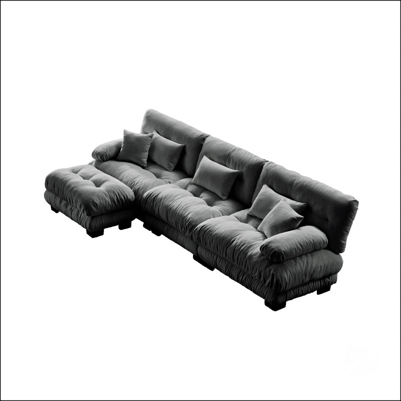 Luxury Modular Sectional Sofa Couch, Oversized L Shaped Cloud Couch For Living Room, Deep Seat With Convertible Ottoman, Chenille Grey